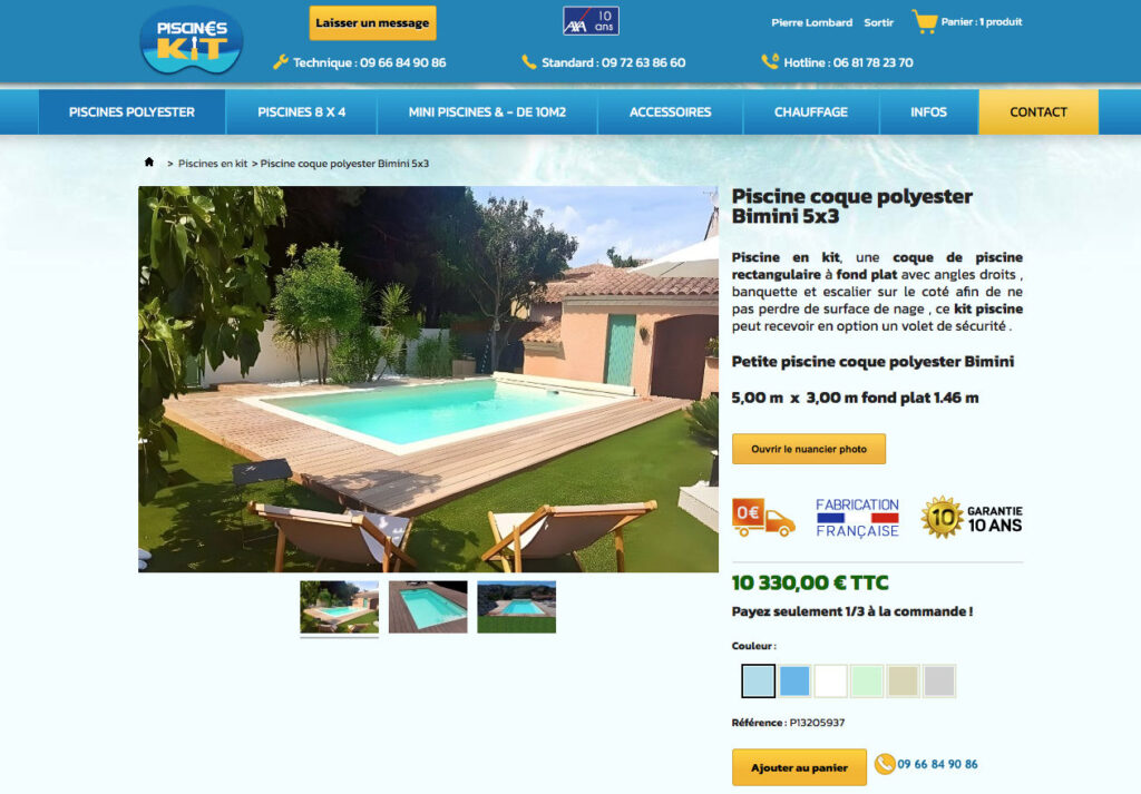 Fiche produit site de piscines en kit