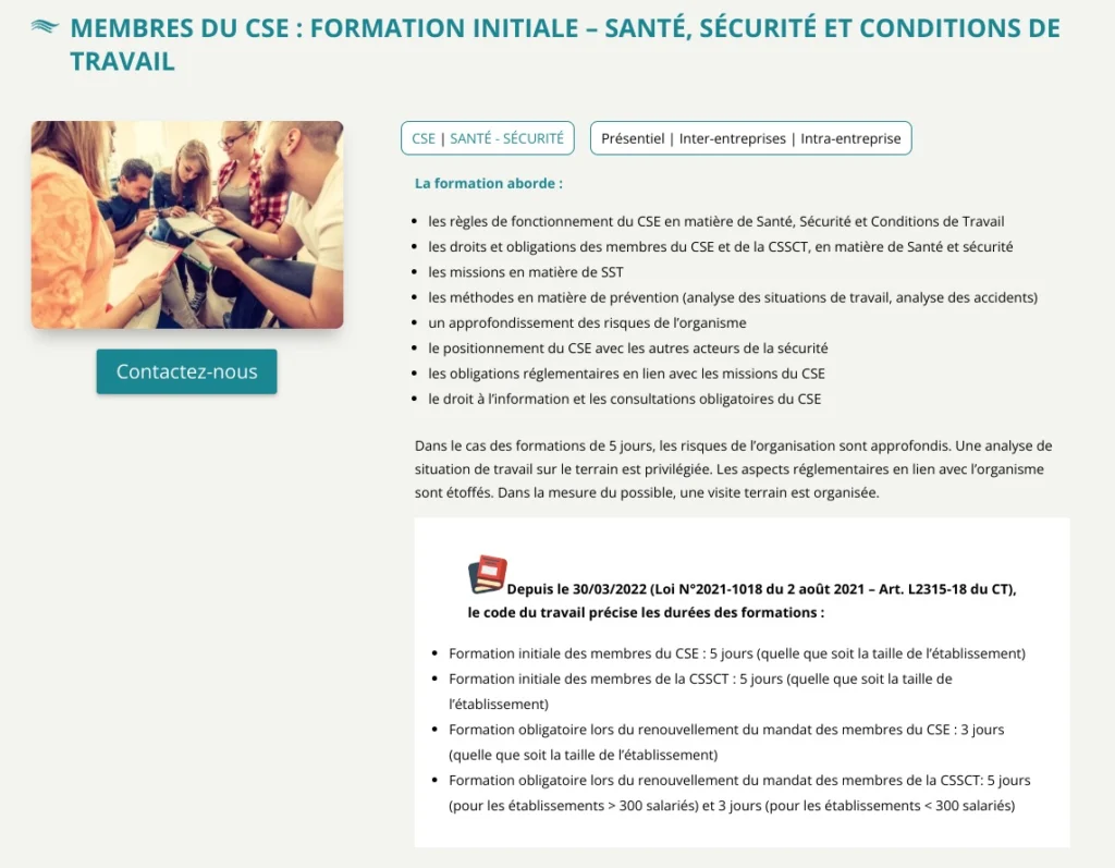 Fiches formations sur le site AQSE France