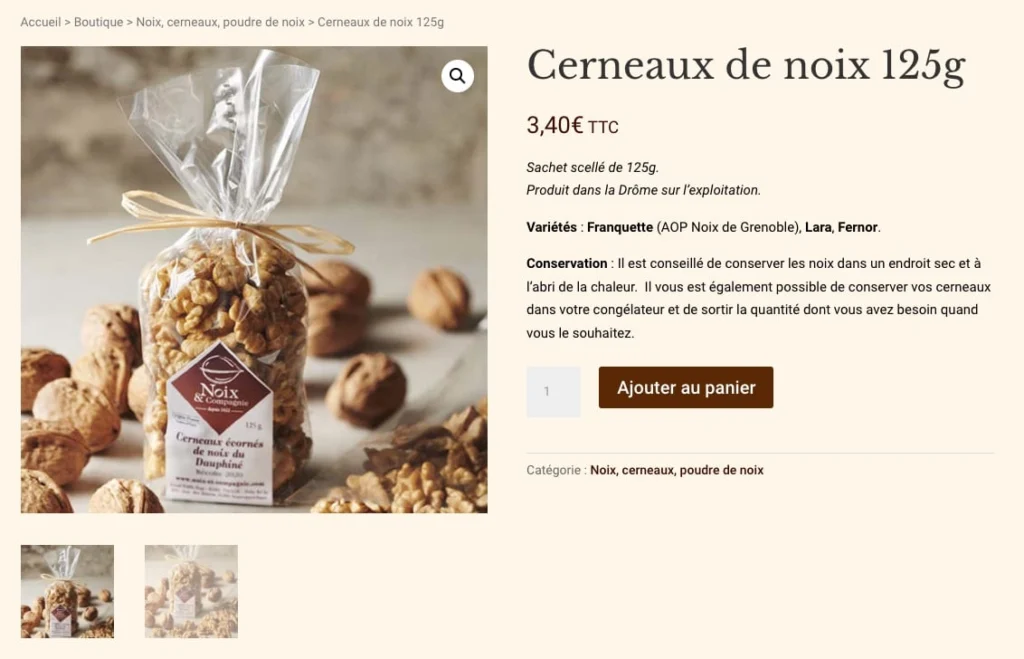 Exemple de fiche produit WordPress / WooCommerce