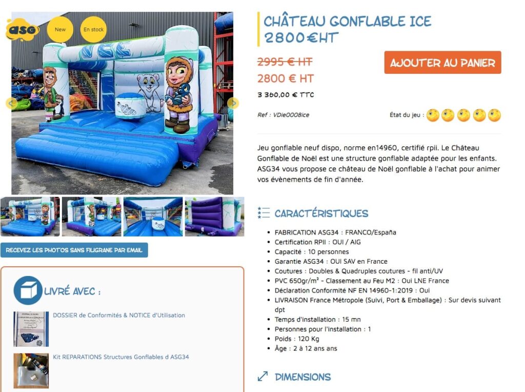 Fiche produit pour demande de devis