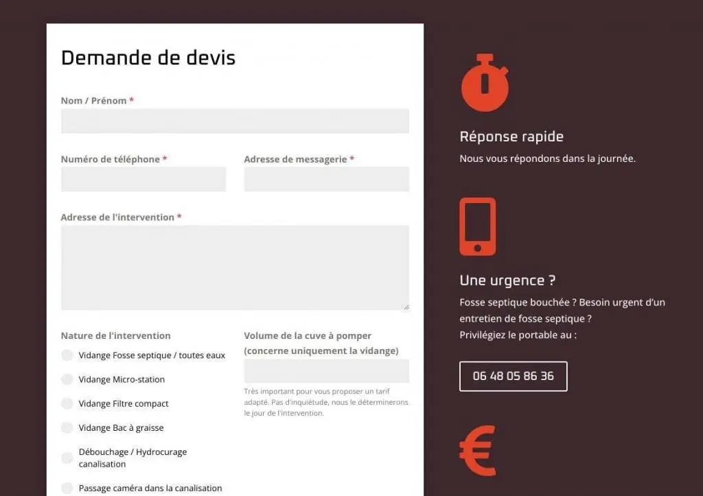 Site vitrine WordPress de demande de devis