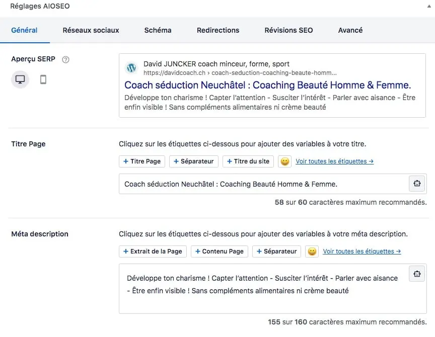 Référencement Google : méta sur une page du site WordPress