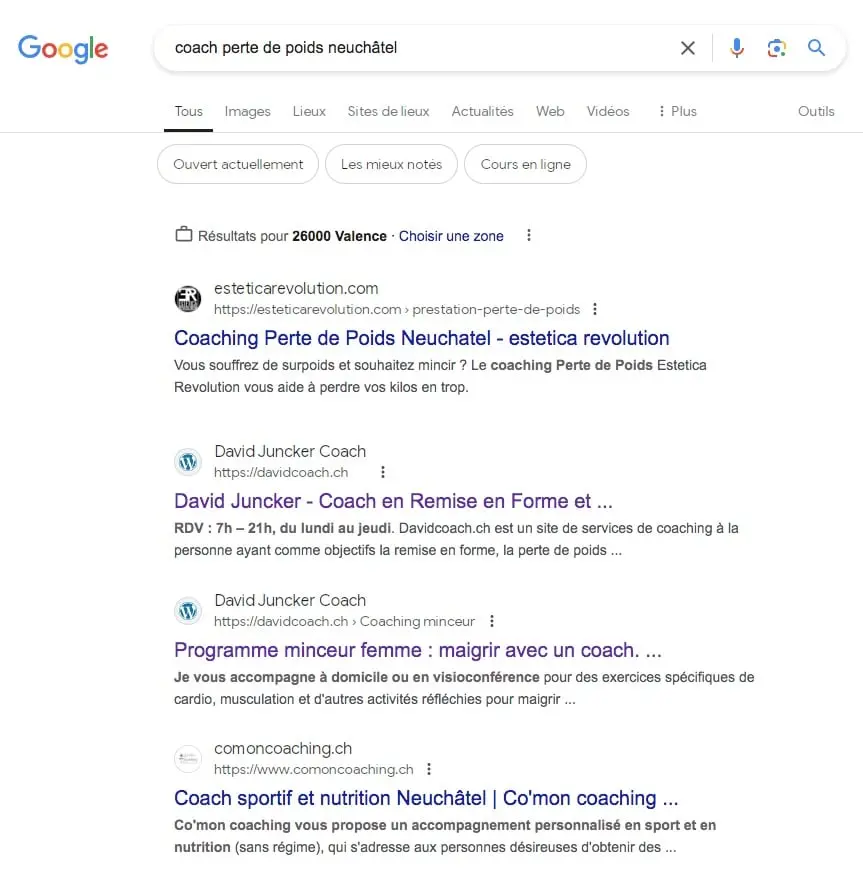 Référencement "Perte de poids" sur Google