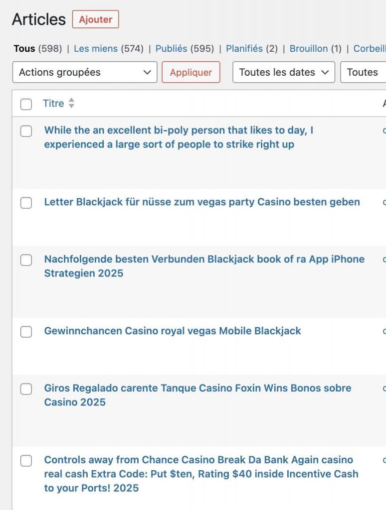 Articles de blog publiés par des pirates sur un site WordPress
